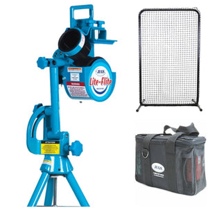 The JUGS Lite-Flite-Baseball & Softball Equipment-JUGS-Light Ball Pitching Machine-Plus A Lite-Flite Protective Screen And A 3-Hour Rechargeable Battery-Unique Sports