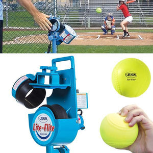 The JUGS Lite-Flite-Baseball & Softball Equipment-JUGS-Light Ball Pitching Machine-And One Dozen 11" Lite-Flite Softballs-Unique Sports