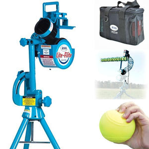 The JUGS Lite-Flite-Baseball & Softball Equipment-JUGS-Light Ball Pitching Machine With Automatic Softball Feeder-And One Dozen 11" Lite-Flite Softballs-Plus A 3-Hour Rechargeable Battery Pack-Unique Sports