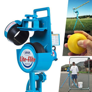 The JUGS Lite-Flite-Baseball & Softball Equipment-JUGS-Light Ball Pitching Machine With Automatic Baseball Feeder-And One Dozen Lite-Flite Baseballs-Plus A Lite-Flite Protective Screen-Unique Sports
